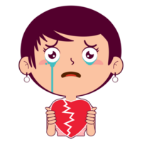 woman holding broken heart face cartoon cute png