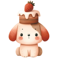 AI generated Animal watercolor with strawberry cake png