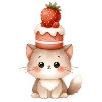 AI generated Animal watercolor with strawberry cake png