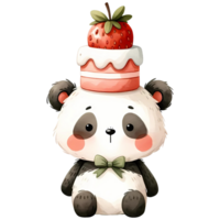 AI generated Animal watercolor with strawberry cake png