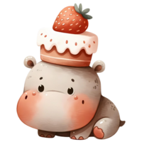 AI generated Animal watercolor with strawberry cake png