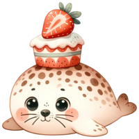 AI generated Animal watercolor with strawberry cake png