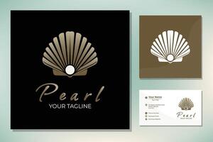 Beauty Luxury Elegant Pearl Jewelry Seashell Oyster Scallop Shell Oyster Cockle Clam Mussel logo design vector