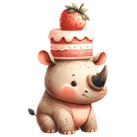 AI generated Animal watercolor with strawberry cake png