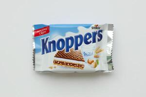 KYIV, UKRAINE - MAY 4, 2022 Packshot of Knoppers crispy waffle sandwiches product photo