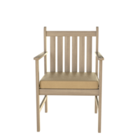 en trä- stol med en solbränna prydnadskudde på den png