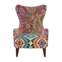 a colorful chair with a paisley pattern png