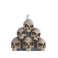 a pyramid of skulls with candles on top png