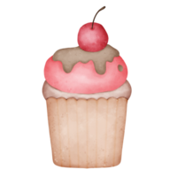 Watercolor cupcake, dessert, cherry png