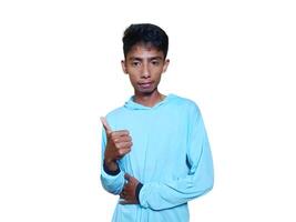 Asian man smiling face with okay gesture, isolated on white background photo