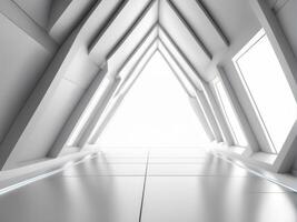 AI generated long light corridor modern white background futuristic sci fi triangle tunnel photo