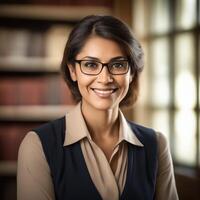 AI generated close-up portrait of an experienced teacher photo