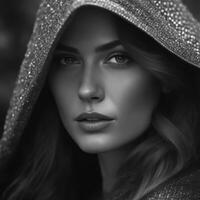 AI generated Black and white photography portrait of a beautiful woman, photo