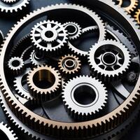 AI generated photograph showcasing intricate interlocking gears in a realistic, photo