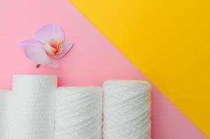cartridges for water purification on a colored background. Concept of clean water at home photo