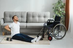 Disabled man recovering from injury at home photo