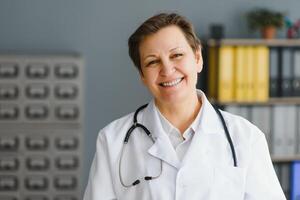 Portrait of woman doctor in hospital photo