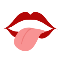 Design a red lip shape with the tongue out. Perfect for sticker, element psoter, banner, greeting card, invitation. png