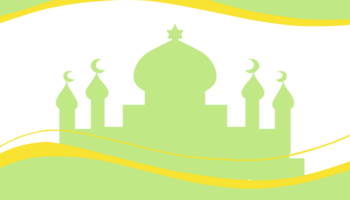 Background theme of Ramadan and Muslim holidays with silhouettes of green mosques and green waves. png