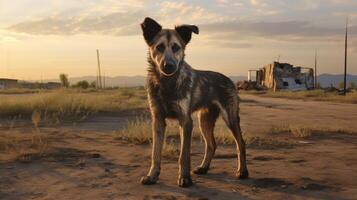 Lost dog in the country. Cute homeless animal. AI Generated photo