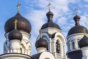 Shot of the domes of the orthodox church. Religion photo