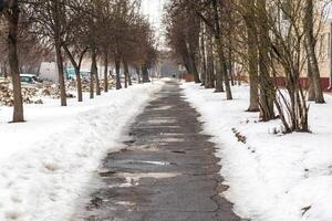 Landscape shot of the snow with footprints. Concept photo