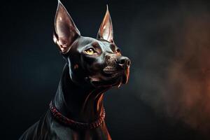 ai generado xoloitzcuintli desnudo mexicano perro en un negro antecedentes. ai Arte foto