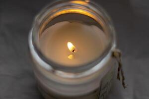 Close up shot of the burning candle. Decoration photo