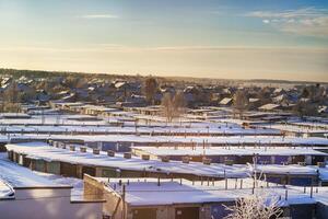 Landscape shot of the winter village. Nature photo