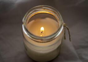 Close up shot of the burning candle. Decoration photo