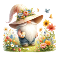 ai generato Pasqua gnomo con farfalla e fiori acquerello clipart. ai creare png