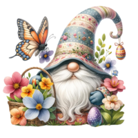 AI generated Easter Gnome with  Butterfly and flowers  watercolor clipart. AI Generate png