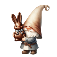 AI generated Easter Gnome with a Chocolate Bunny watercolor clipart. AI Generate png