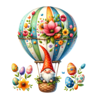 ai gegenereerd gnoom gnoom in Pasen-thema heet lucht ballon waterverf clip art. ai genereren png