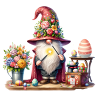 AI generated Gnome  performing magical tricks  for Easter  watercolor clipart. AI Generate png