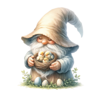 AI generated Easter Gnome with a Nest of Baby Birds watercolor clipart. AI Generate png