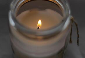 Close up shot of the burning candle. Decoration photo