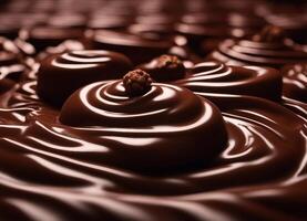 AI generated Swirled chocolate with pralines on top photo