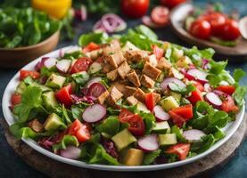 AI generated Fresh Healthy fattoush salad photo