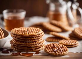 ai generado holandés gofres son por lo general llamado Stroopwafel foto