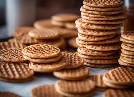 ai generado holandés gofres son por lo general llamado Stroopwafel foto