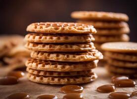 ai generado holandés gofres son por lo general llamado Stroopwafel foto