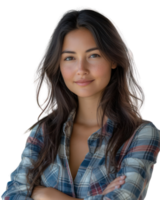 AI generated Beautiful young woman wearing a plaid shirt isolated on transparent background. png