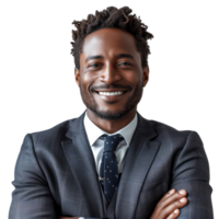 AI generated Smiling black male businessman Isolated on transparent background. png