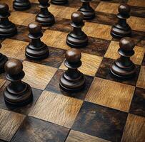 ai generado cerca arriba de ajedrez tablero con piezas, estrategia juego desafío para pensadores foto