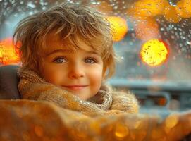 AI generated Little Boy Sitting in a Car, Ready for an Adventure photo