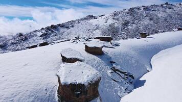 Aerial. rocks that look like stone mushrooms on the Northern slope of Elbrus video