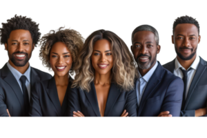 AI generated Portrait of successful group of black business people at modern office looking at camera isolated isolated on transparent background png