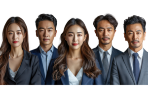 AI generated Portrait of successful group of asian business people at modern office looking at camera isolated on transparent background png