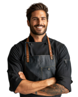 AI generated Man wearing an apron smiles as a waiter or shop owner Isolated on transparent background. png